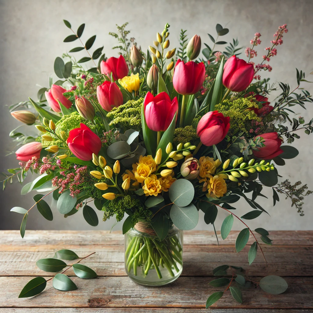 Bukiet z tulipanów i frezji